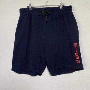 Spyder Mens Navy Blue Viscose Blend Sweat Shorts Red Logo Large Loungewear Gym